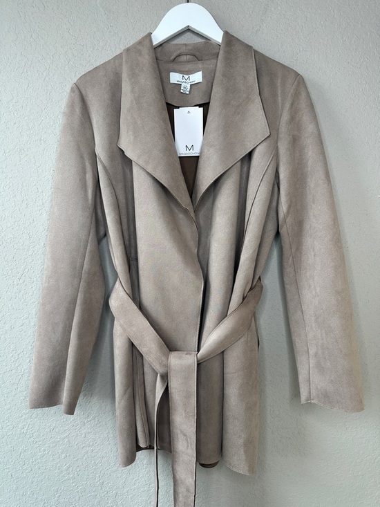 Magaschoni Jackets & Blazers - Magaschoni Women's Belted Faux Leather Suede Hip Length Trench Coat Size Large